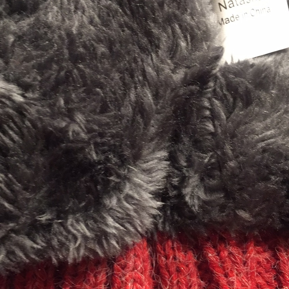 Natasha Buffalo Red Plaid Pom Pom Faux Fur Beanie - Picture 6 of 8